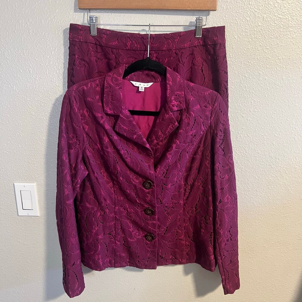 Cabi Frolic Jacket and Skirt 2 Piece Set in Plumberry Lace